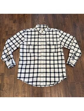 Filson Alaskan Guide Shirt Men’s Medium Black Cream Plaid 8oz Cotton Flannel EUC